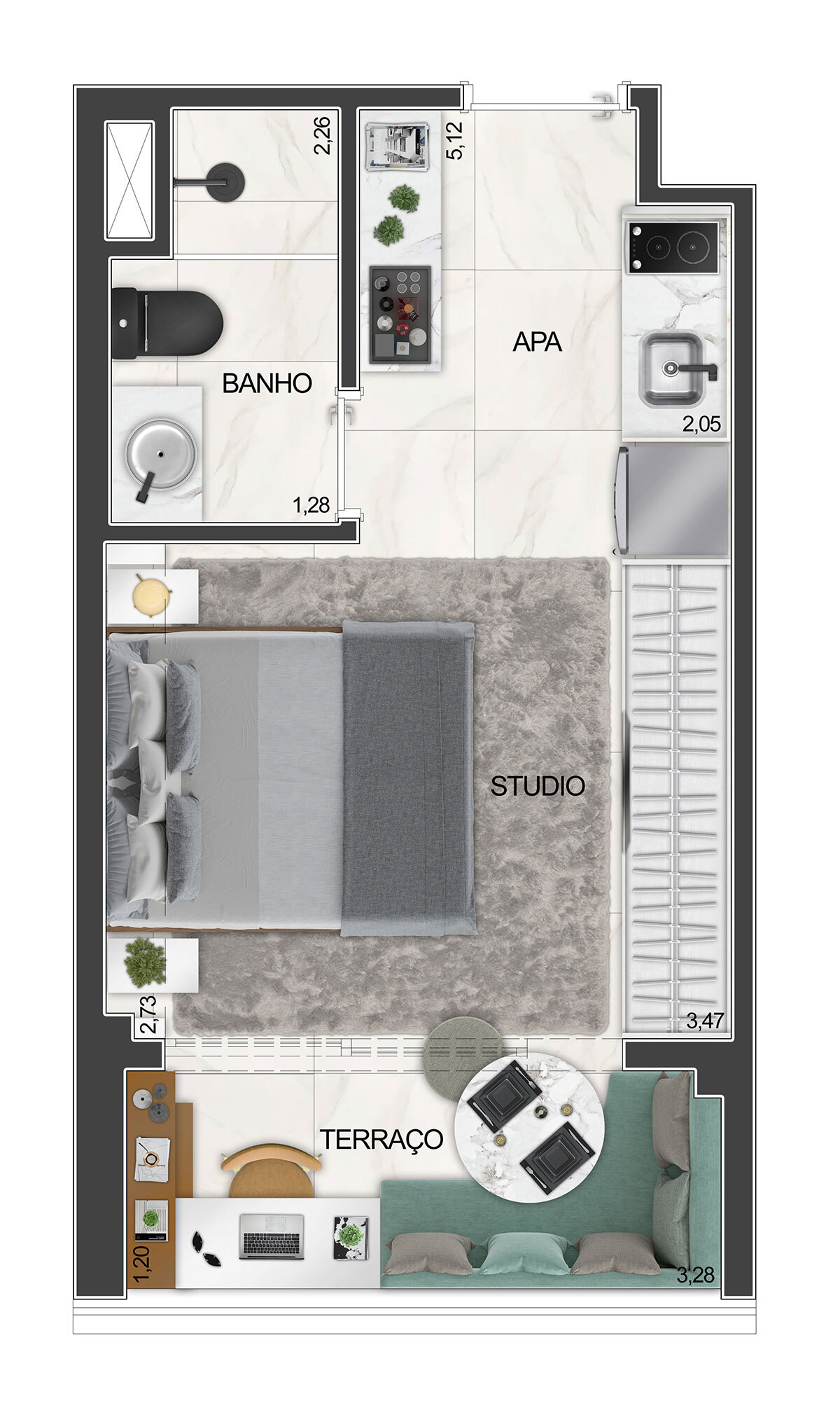 Planta 01 - 1 dorm 23m² - studio