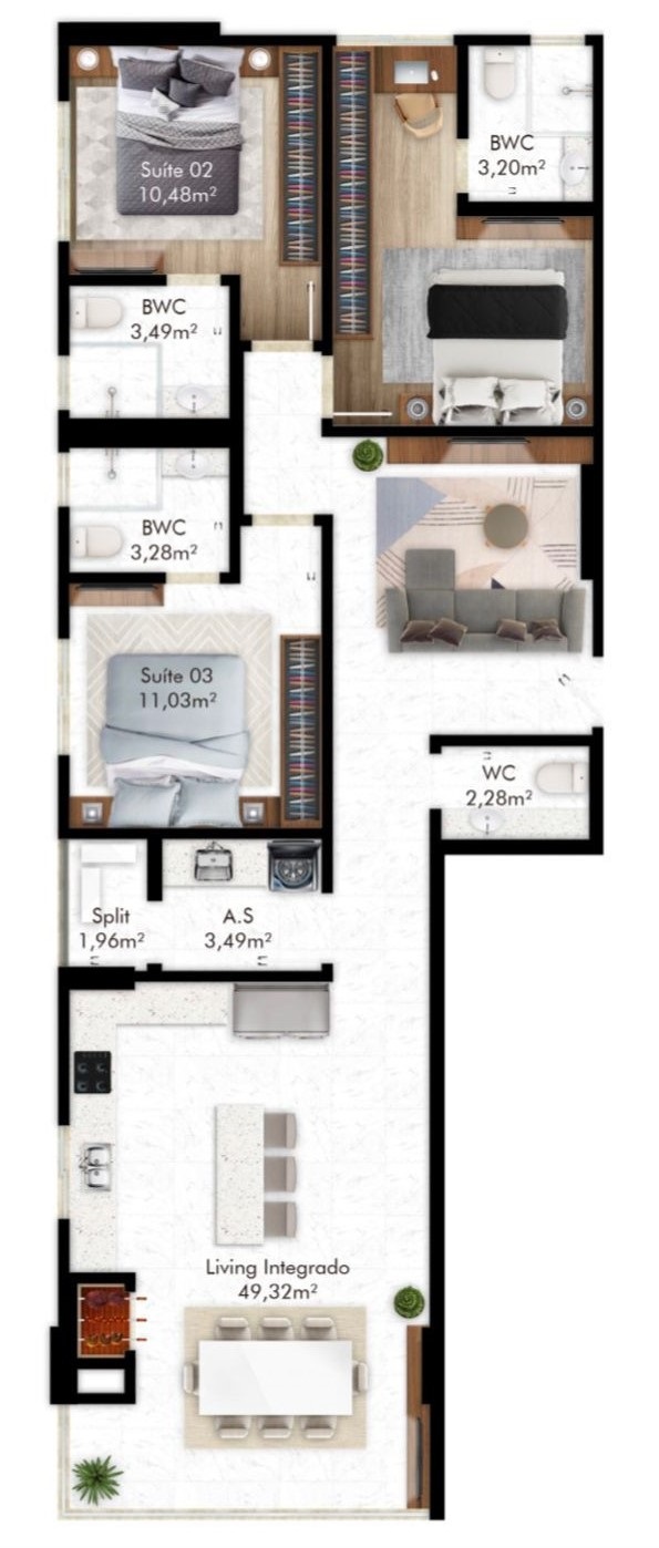 Planta 02 - 3 dorm 115 90m²