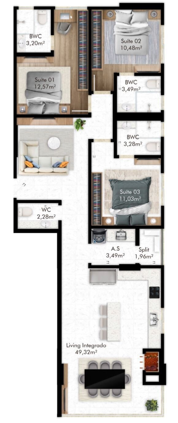 Planta 03 - 3 dorm 115 90m²