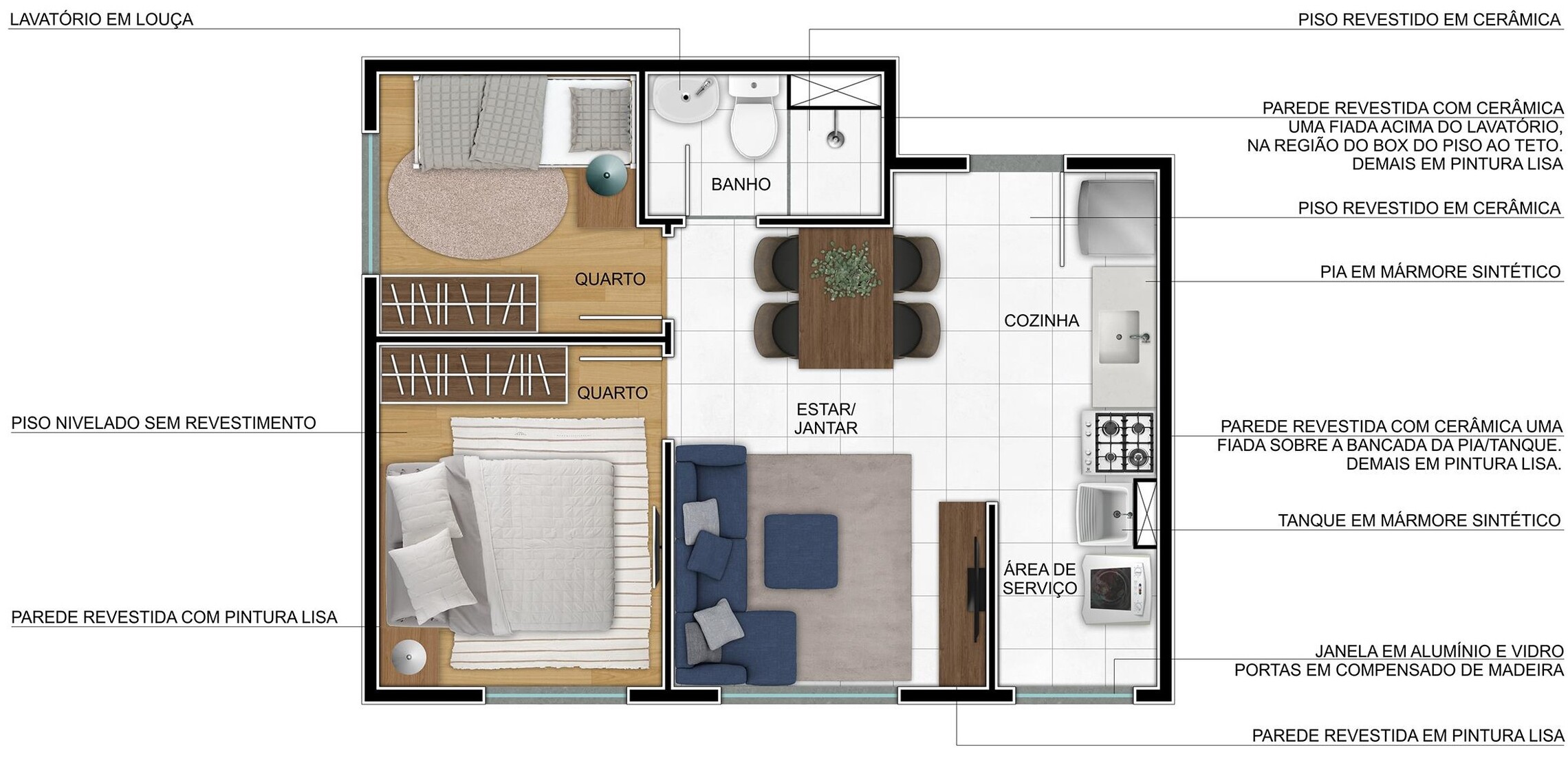 Planta 01 - 2 dorm 35 31m²