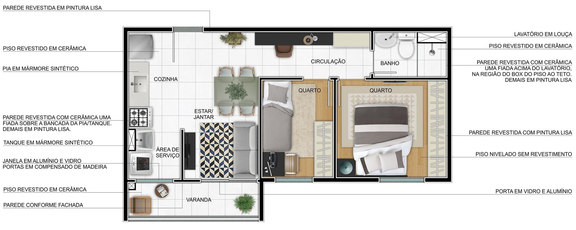 Planta 02 - 2 dorm 40 49m²
