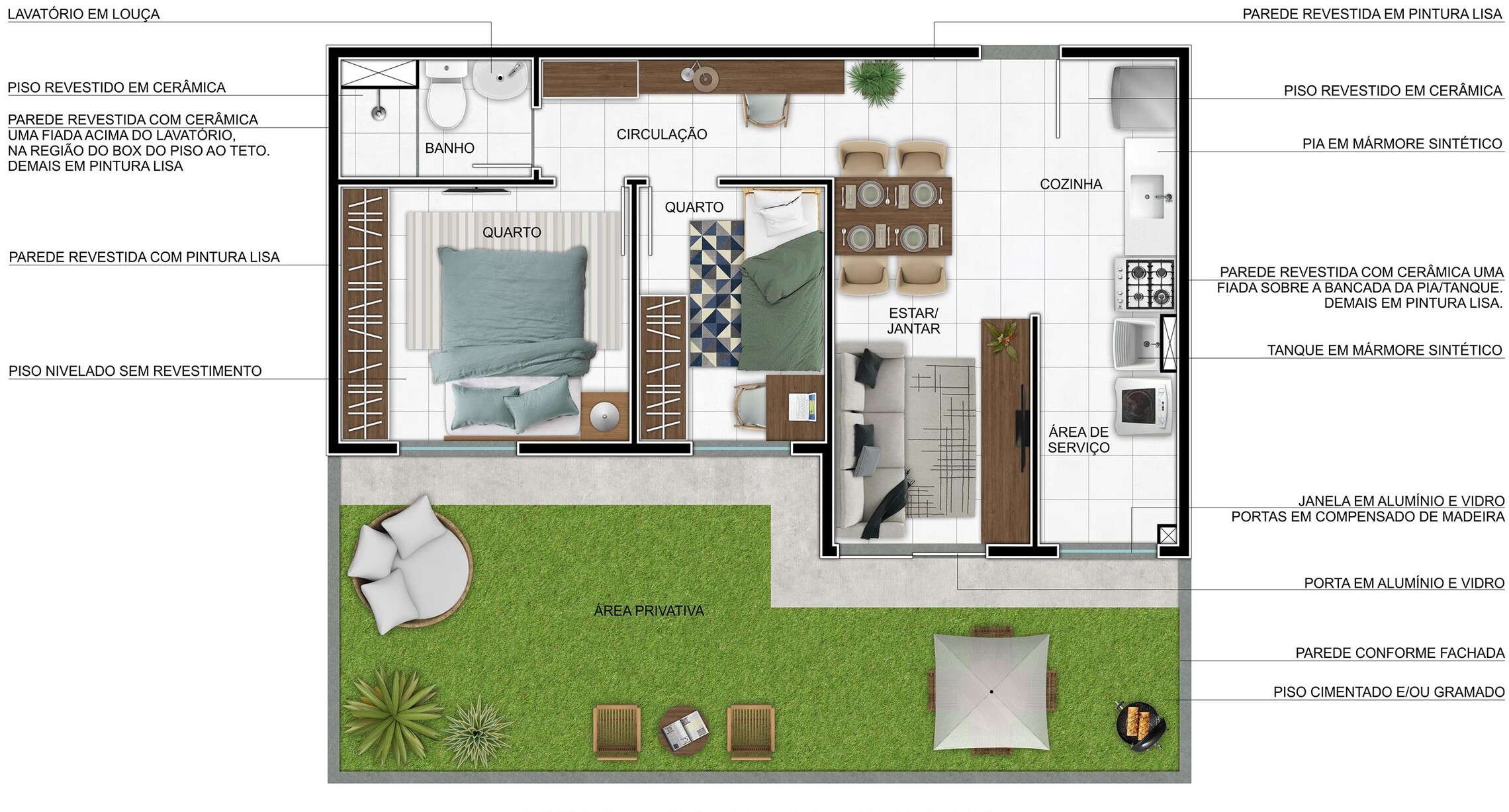 Planta 03 - 2 dorm 65 76m² - garden
