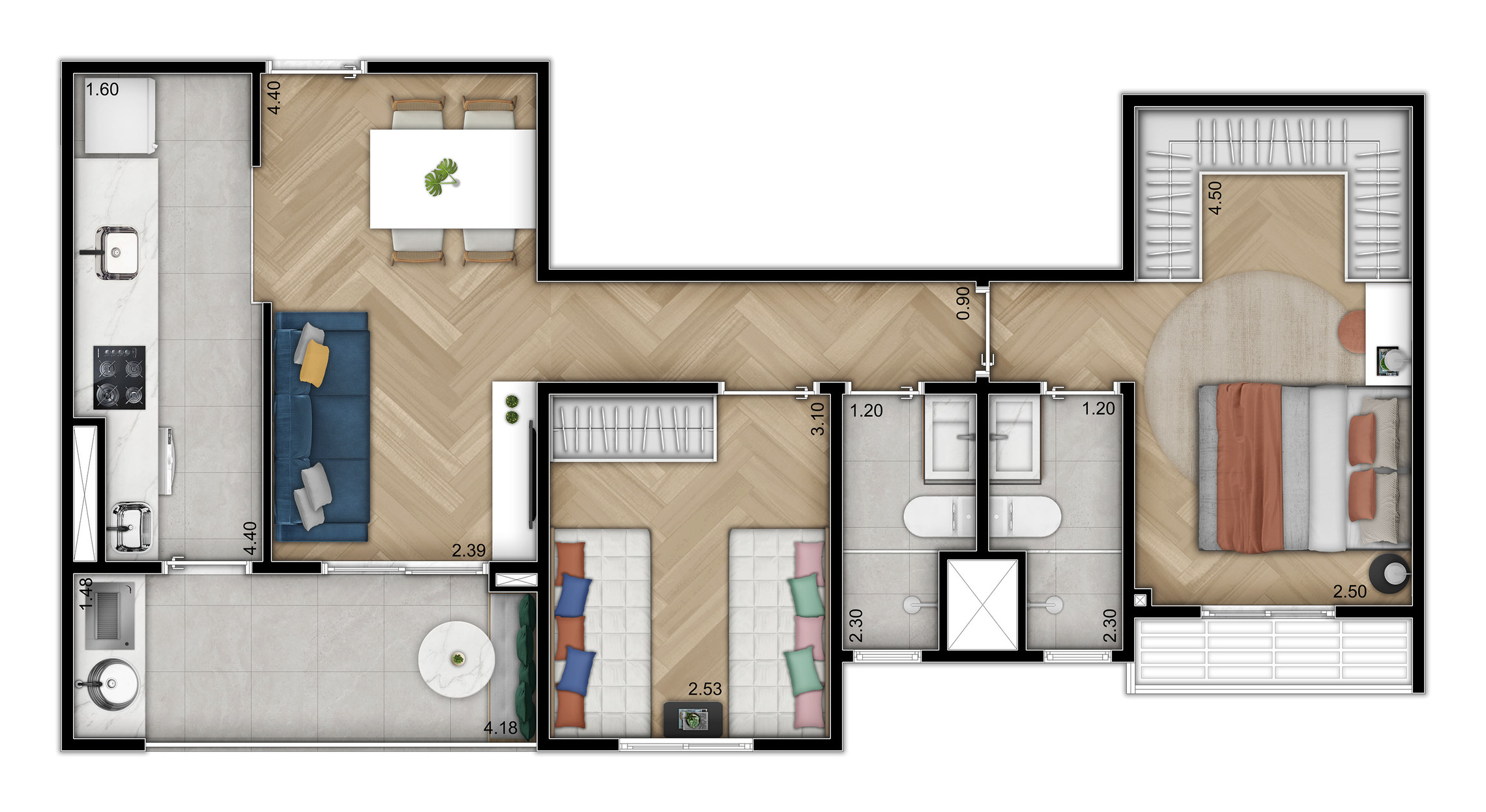 Planta 01 - 2 dorm 60m²