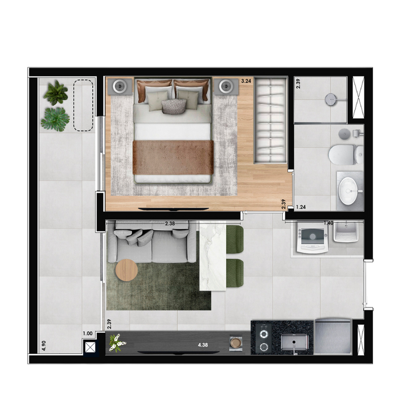 Planta 01 - 1 dorm 31m²