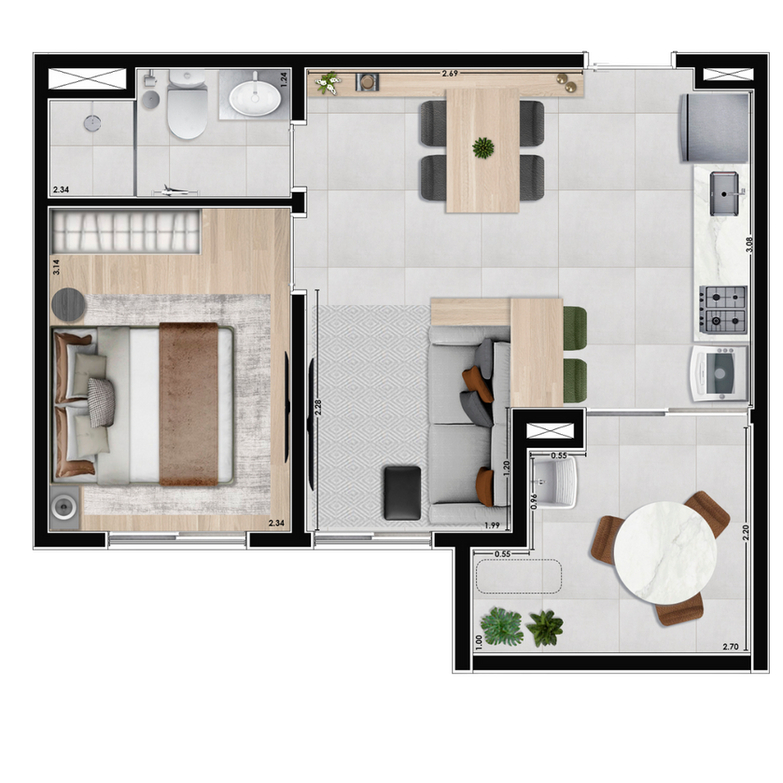 Planta 04 - 1 dorm 37m² - opção