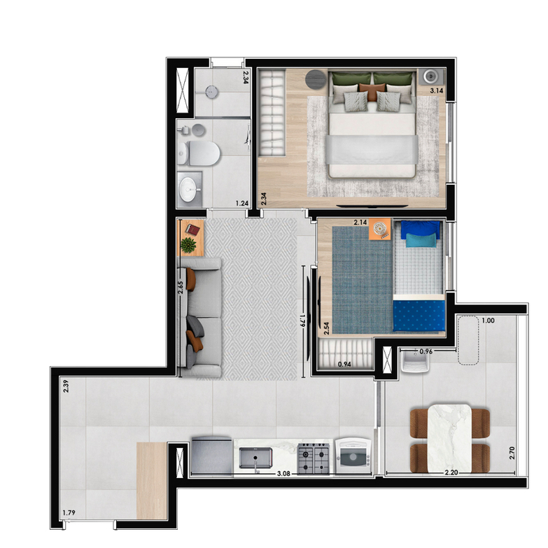 Planta 06 - 2 dorm 43m²