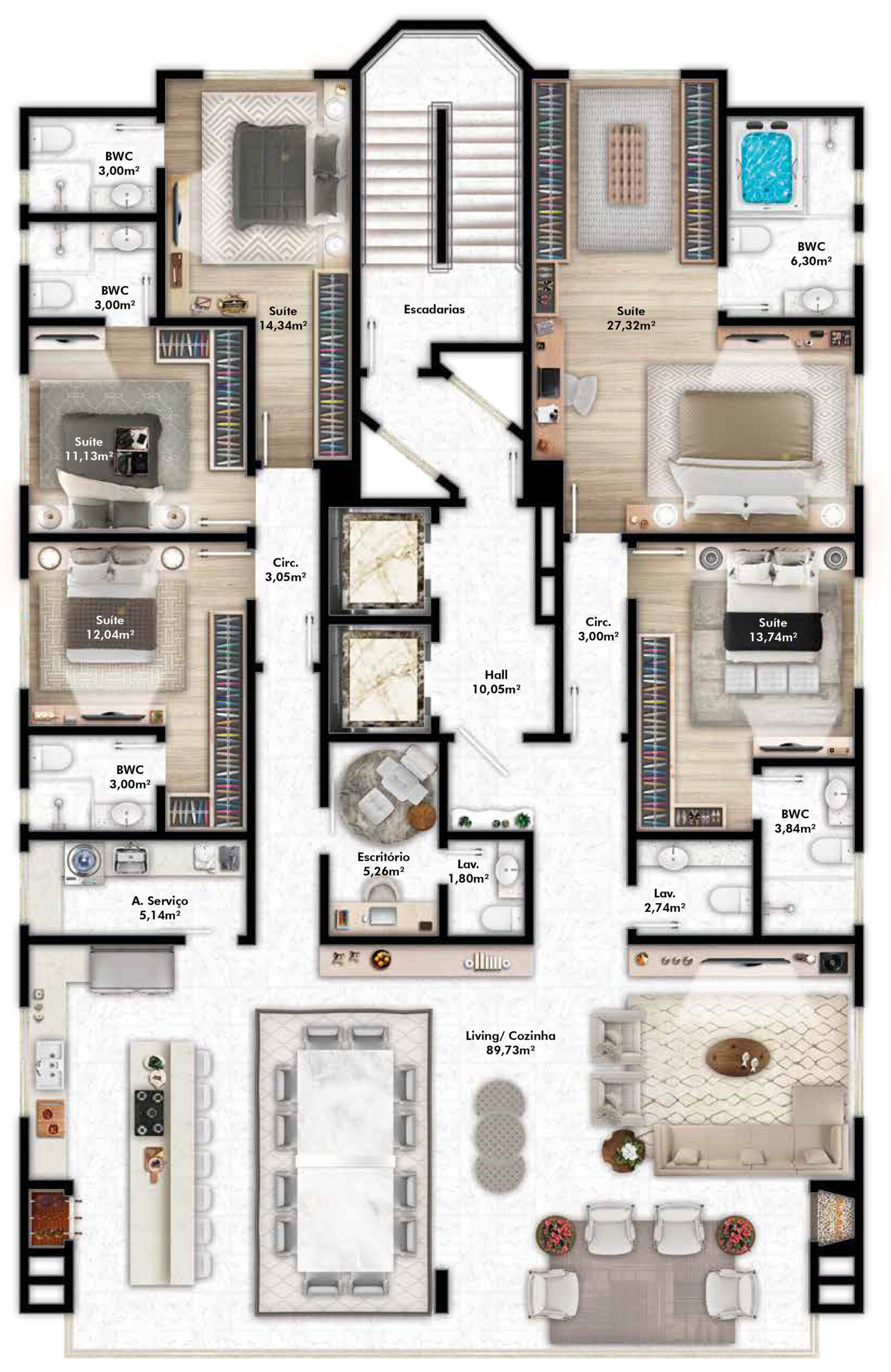 Planta 01 - 5 dorm 240m² - cobertura horizontal