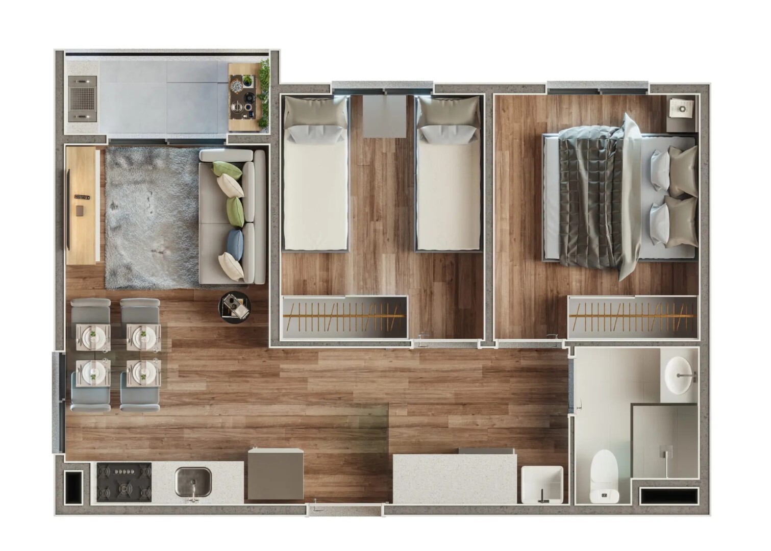 Planta 01 - 2 dorm 40m²