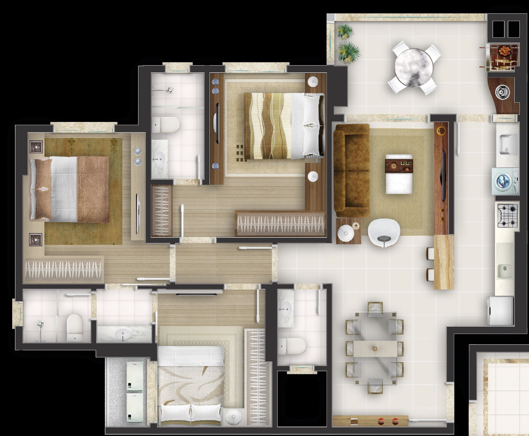 Planta 01 - 3 dorm 104 60m²