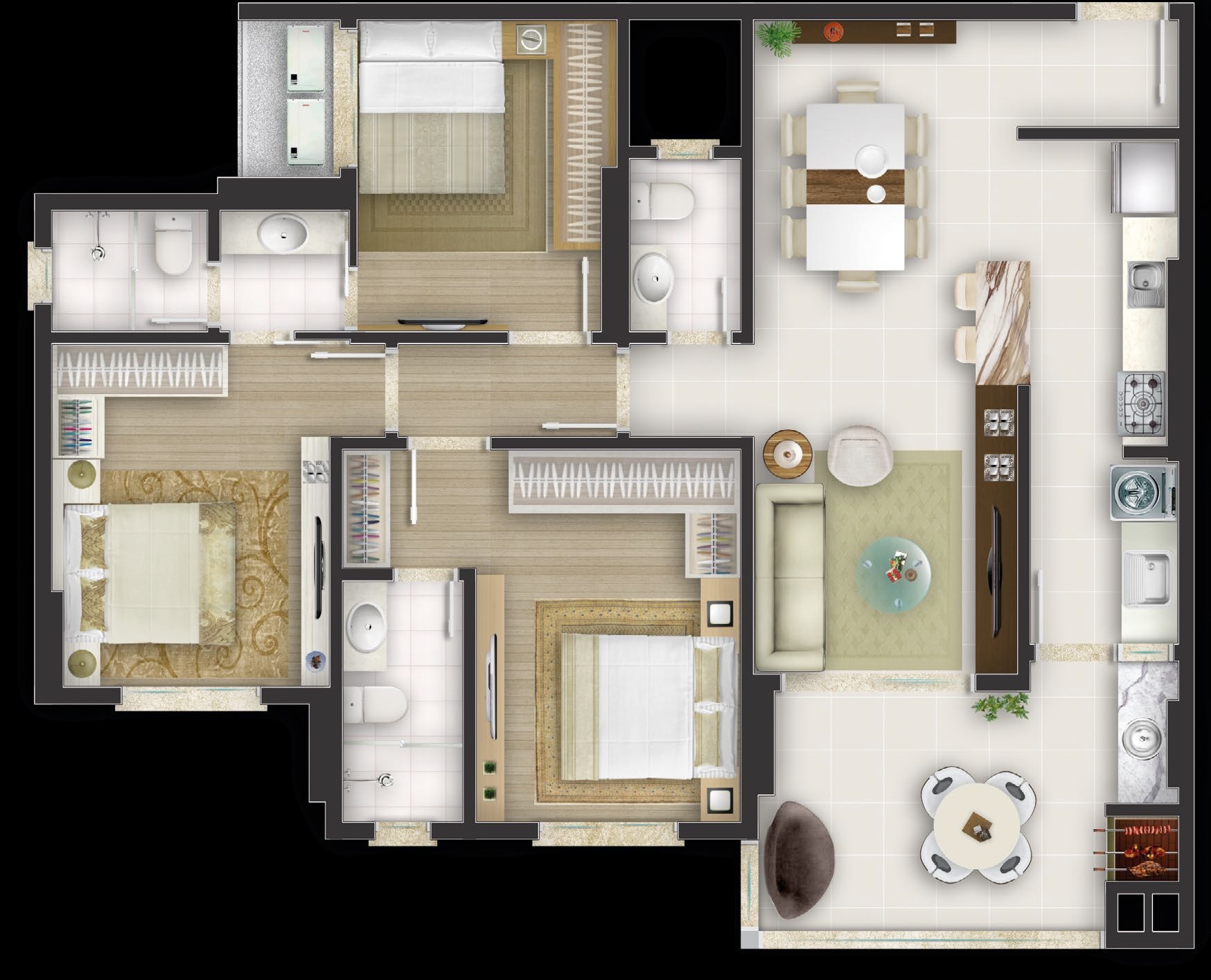 Planta 02 - 3 dorm 108 33m²