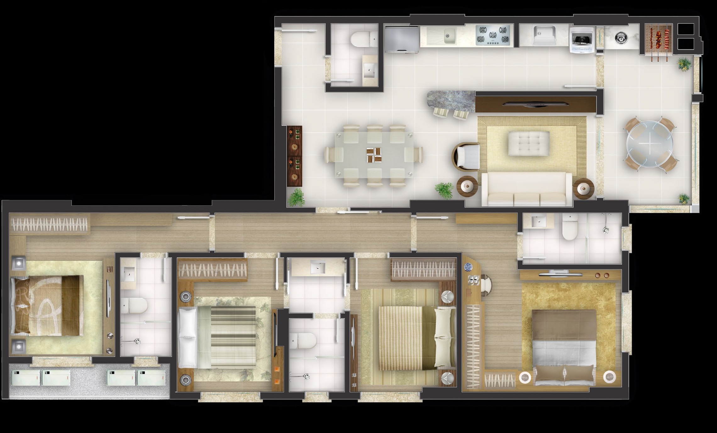 Planta 03 - 4 dorm 127 88m²