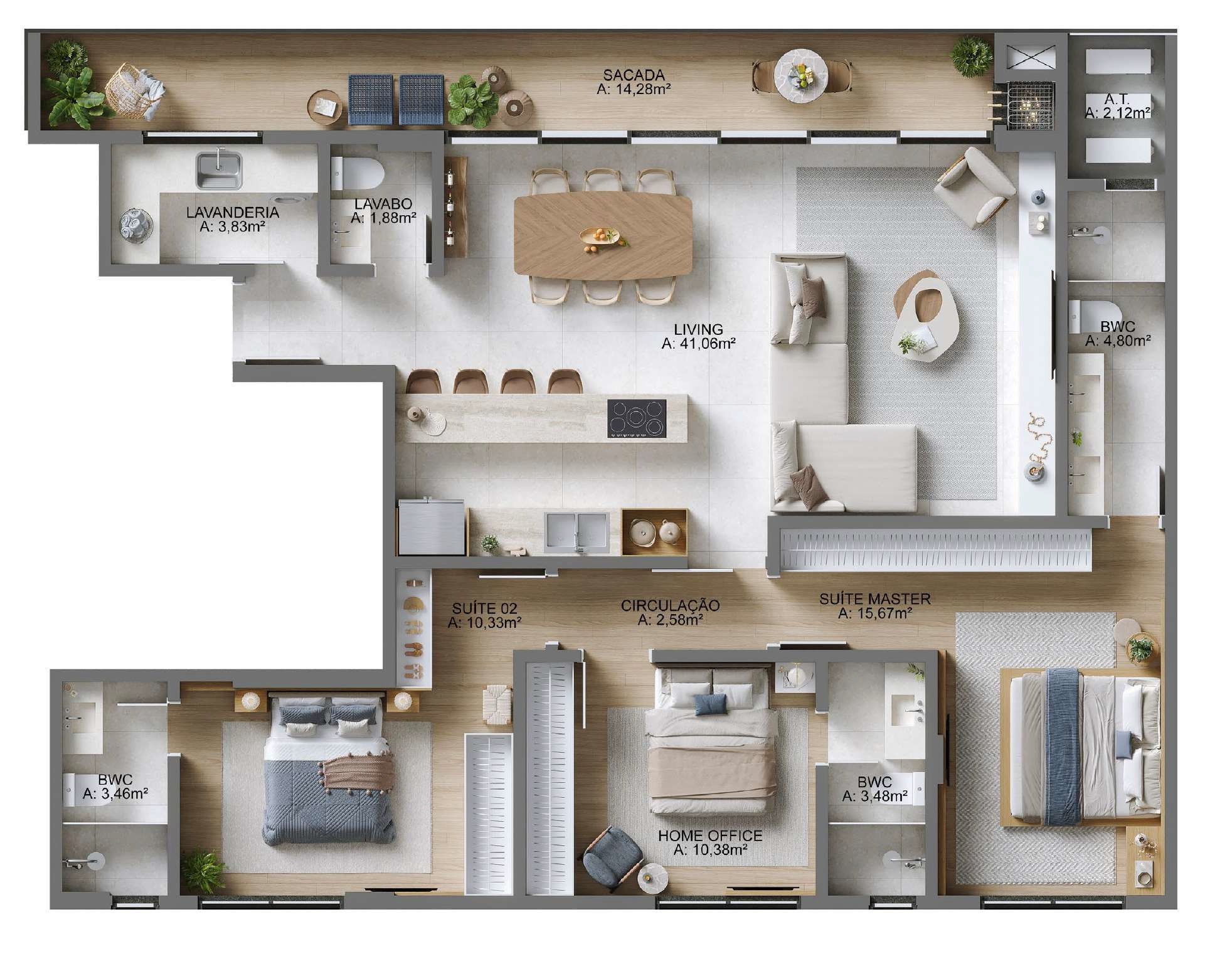 Planta 01 - 3 dorm 131 61m²