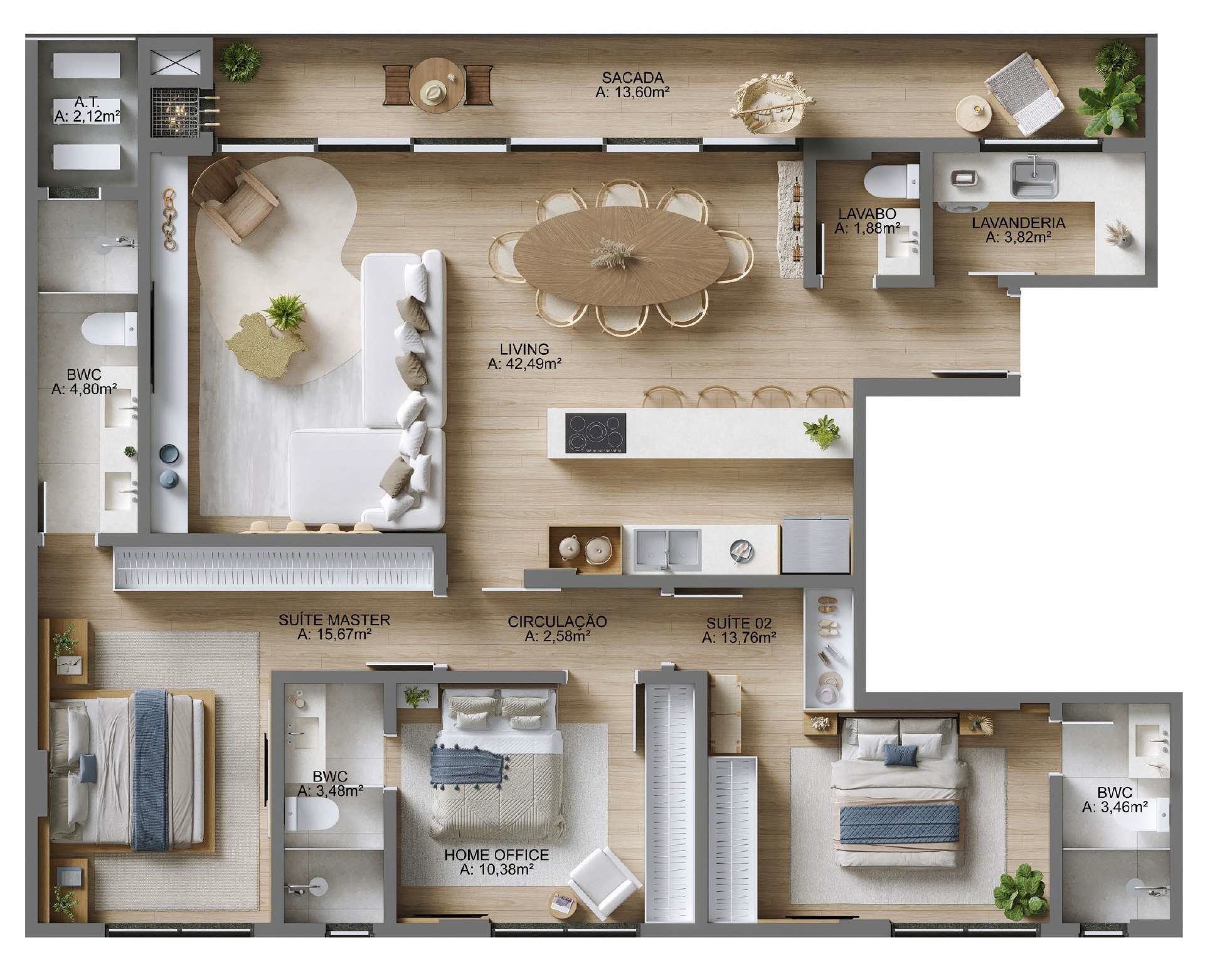 Planta 02 - 3 dorm 131 93m²