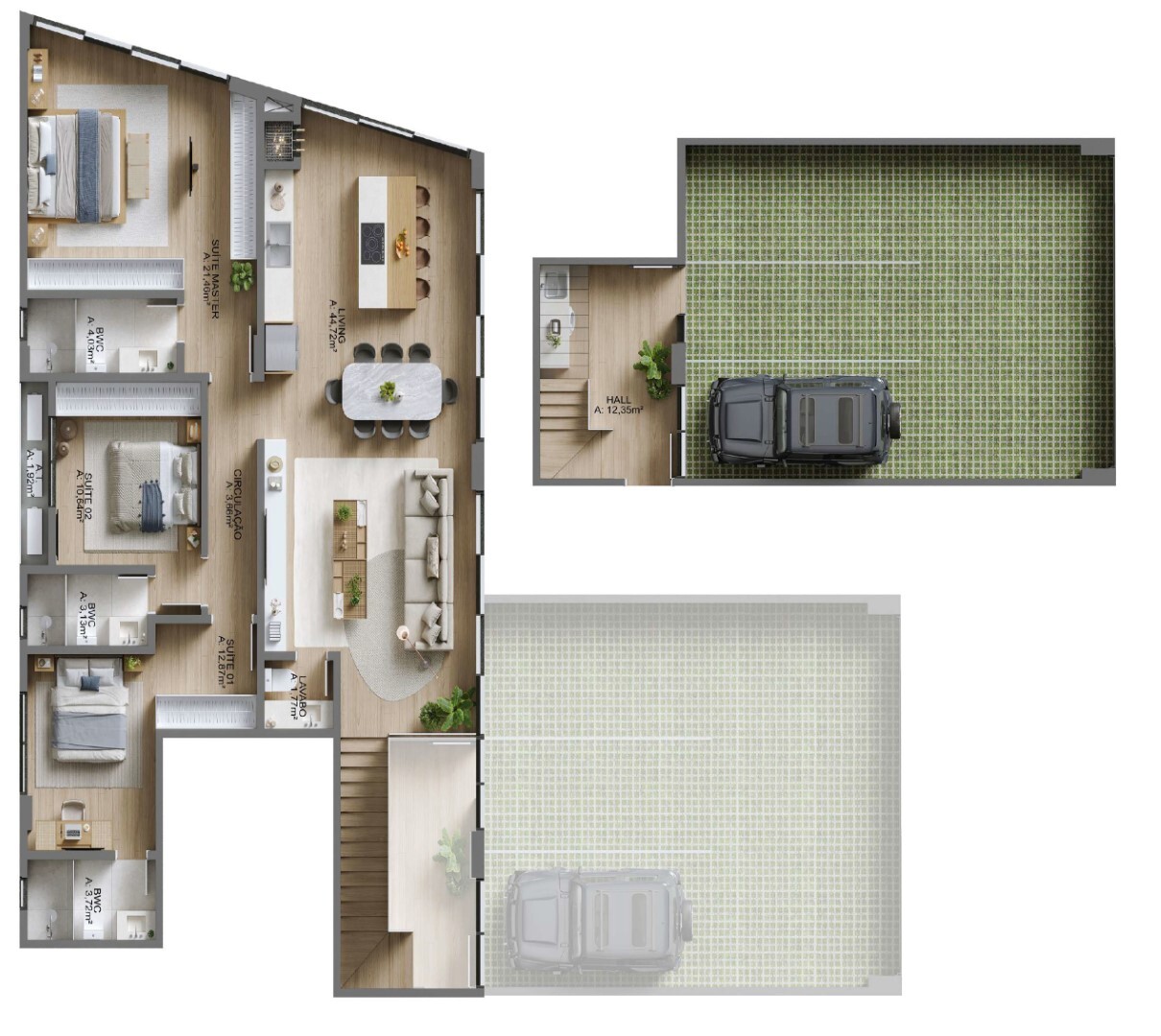 Planta 06 - 3 dorm 197 93m² - garden