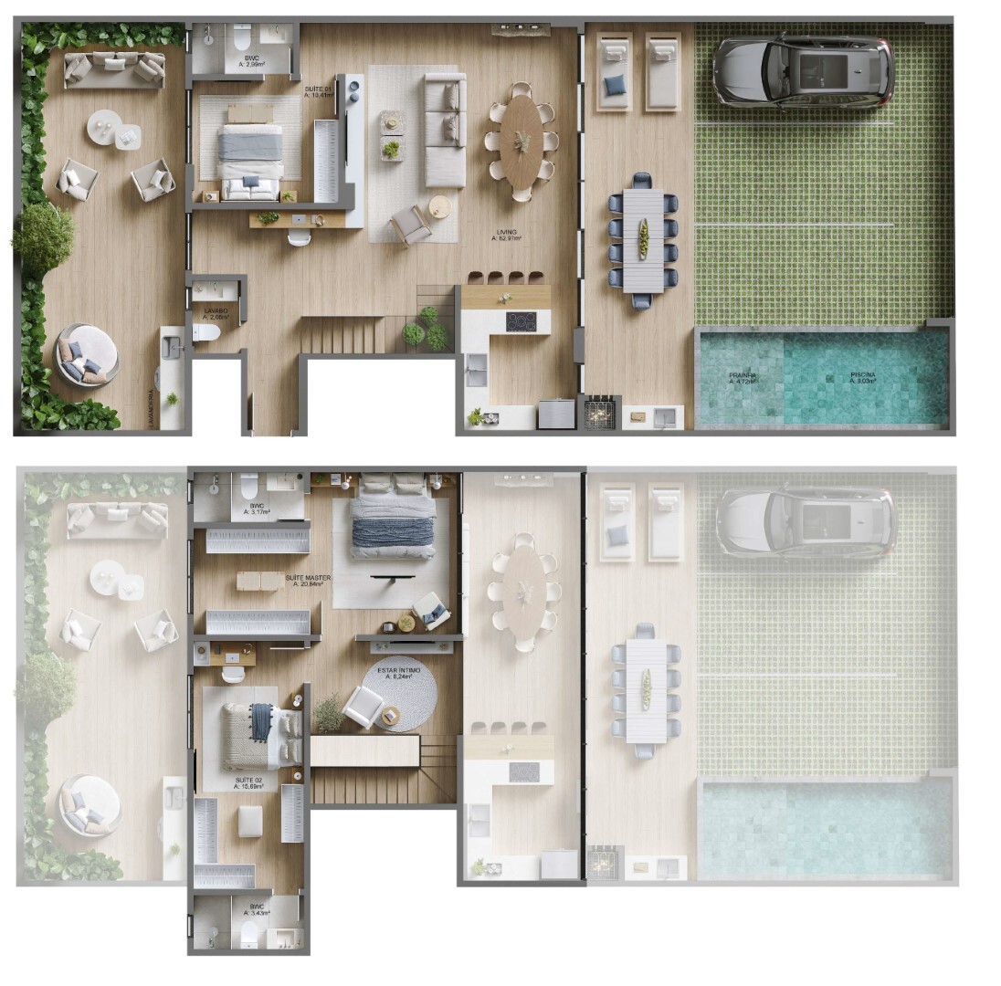 Planta 08 - 3 dorm 284 79m² - garden