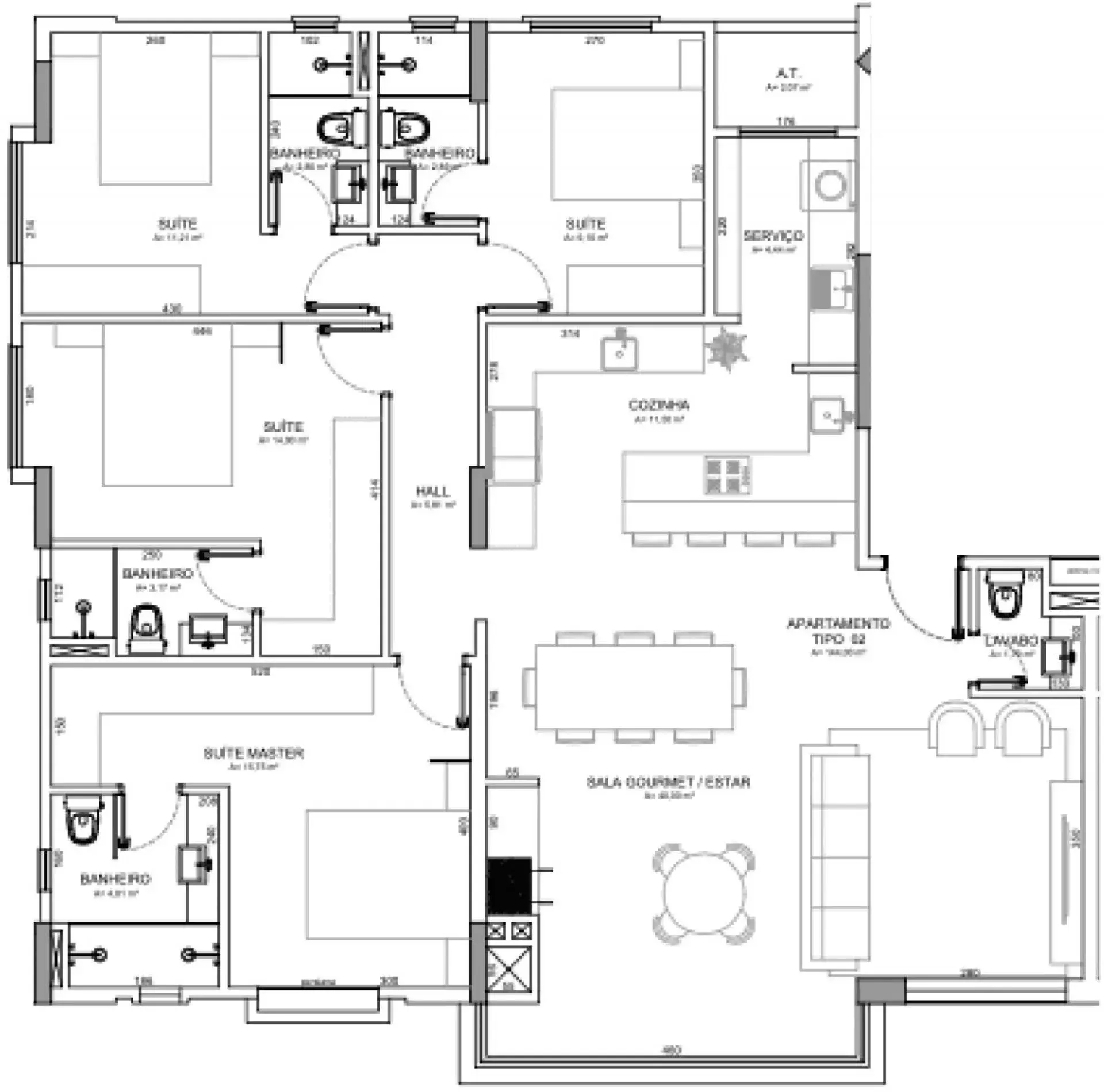 Planta 01 - 4 dorm 144m²