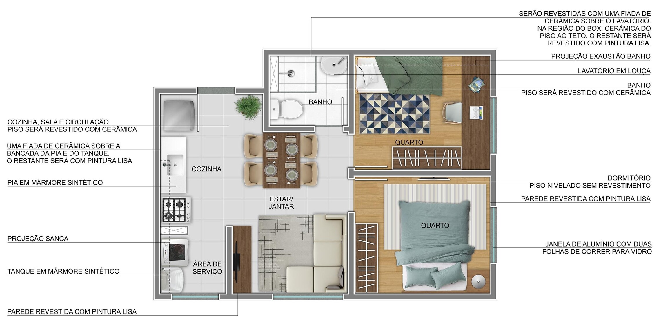 Planta 01 - 2 dorm 36 87m²