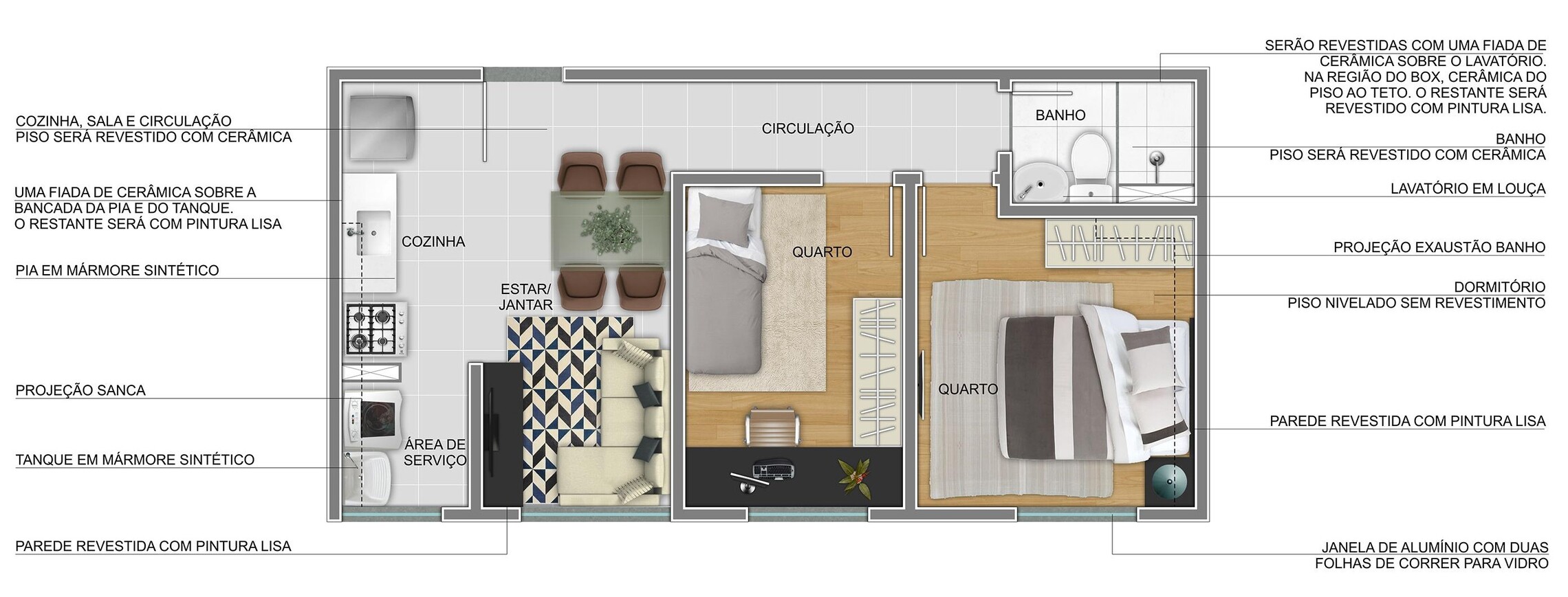 Planta 02 - 2 dorm 39 61m²