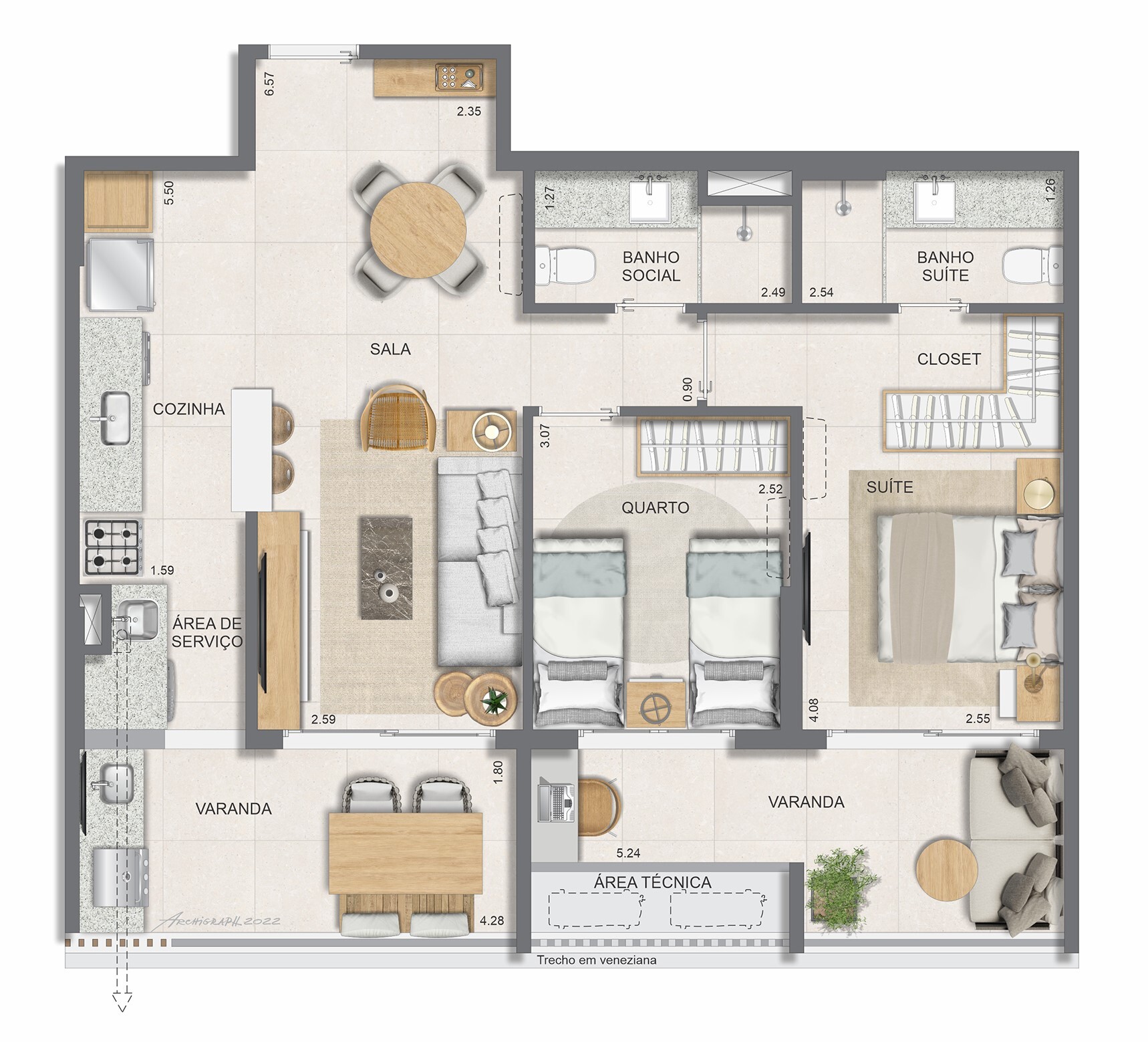 Planta 05 - 2 dorm 81 06m²