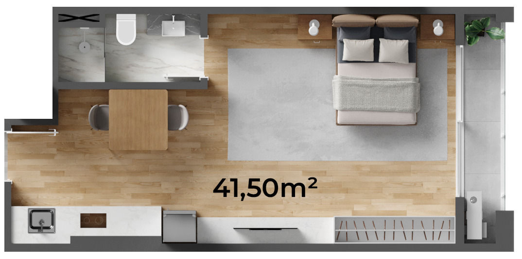Planta 01 - 1 dorm 41 50m² - studio