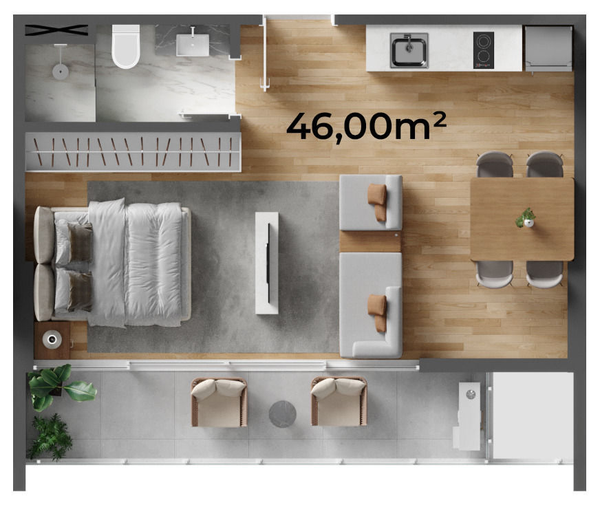 Planta 03 - 1 dorm 46 00m² - studio