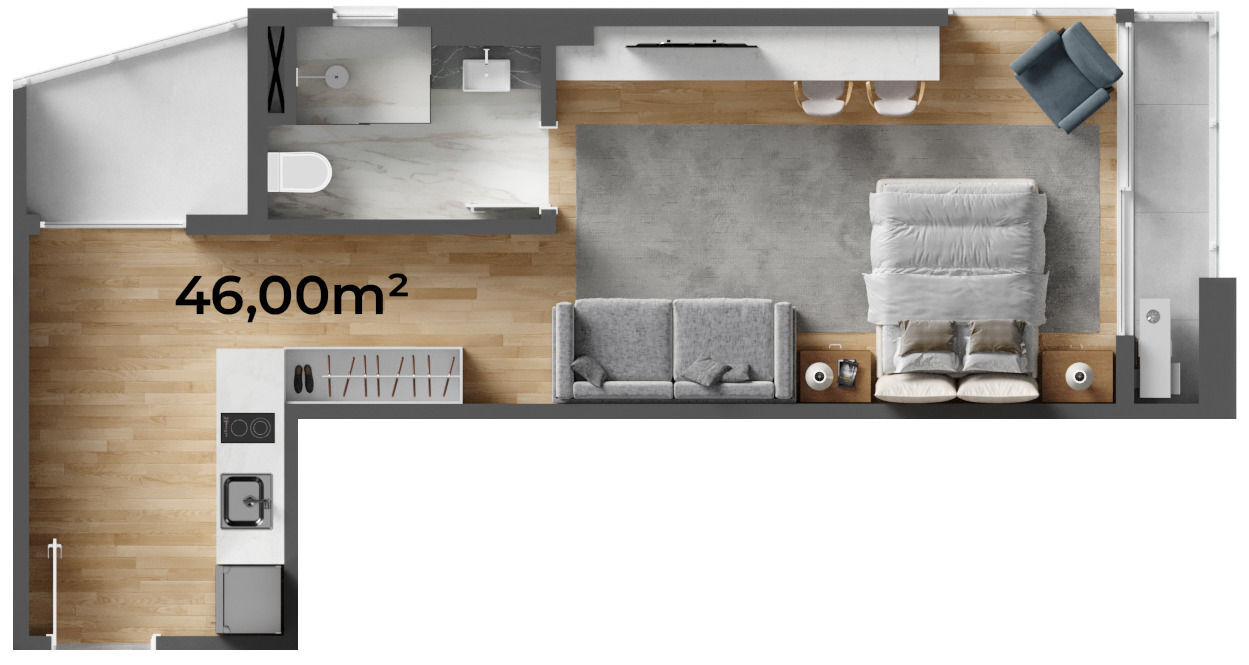 Planta 04 - 1 dorm 46 00m² - studio