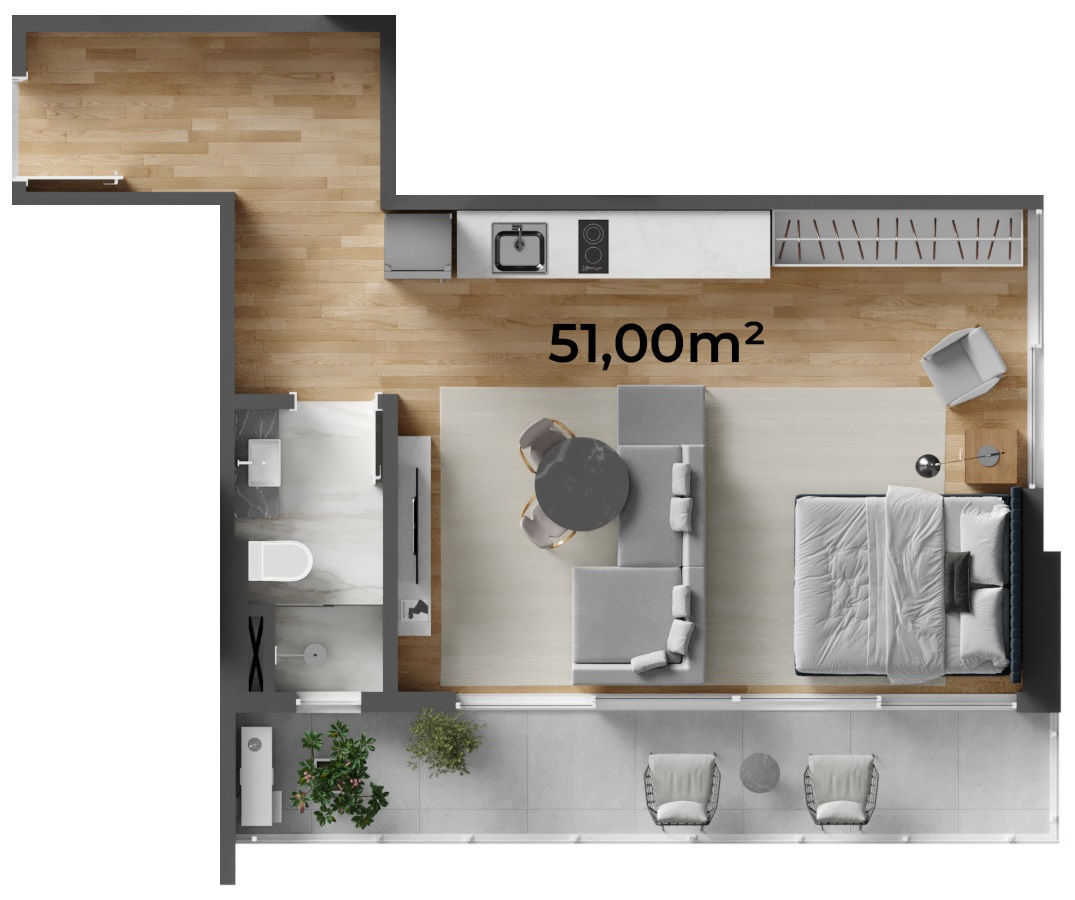 Planta 05 - 1 dorm 51 00m² - studio