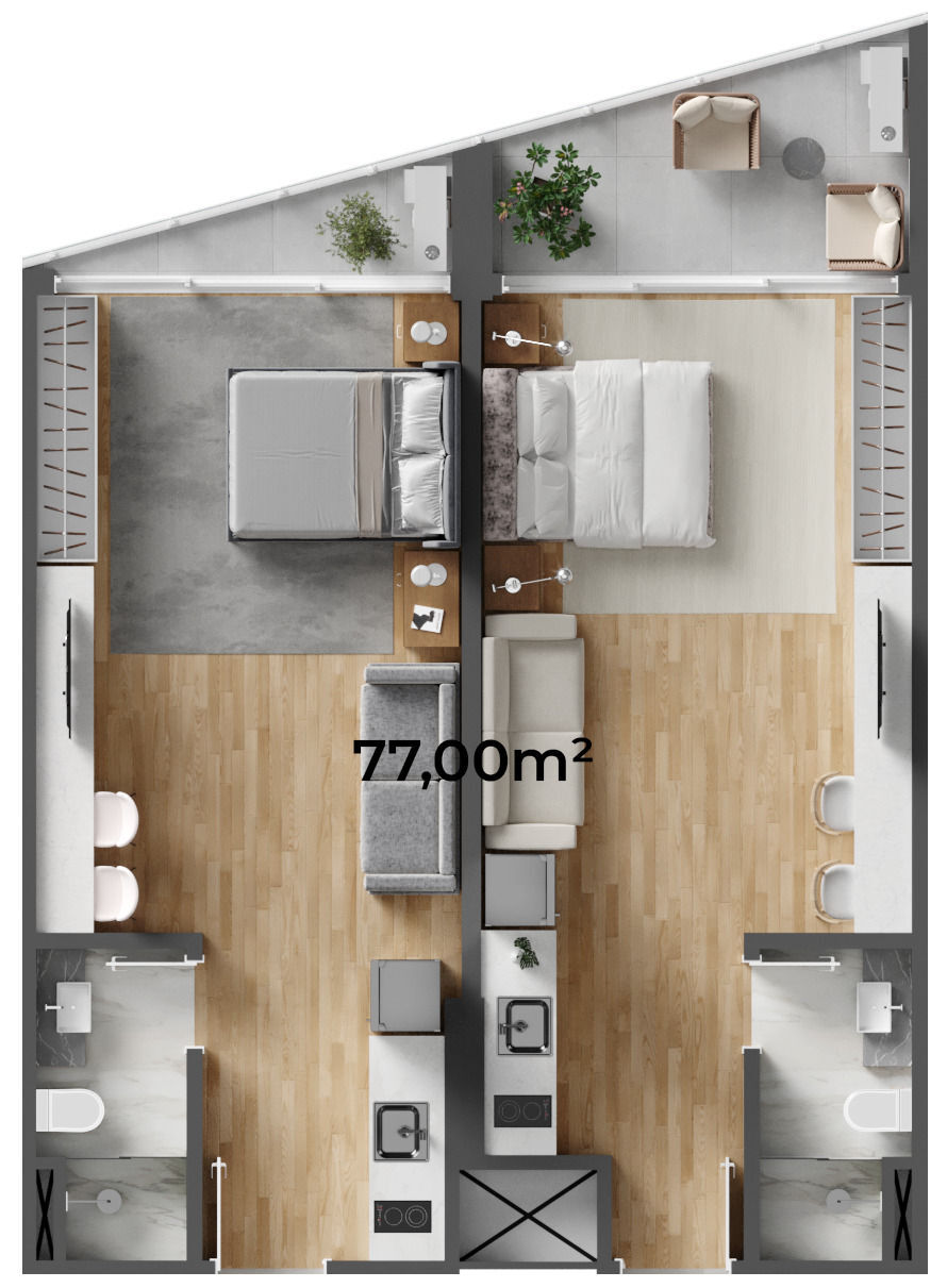 Planta 06 - 2 dorm 77 00m² - junção