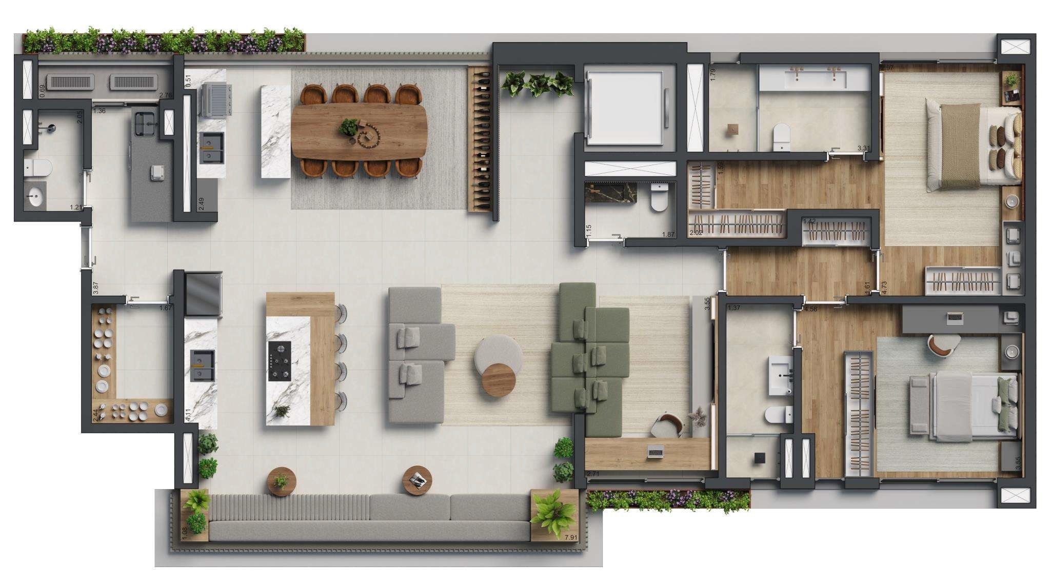 Planta 02 - 2 dorm 198m² - opção
