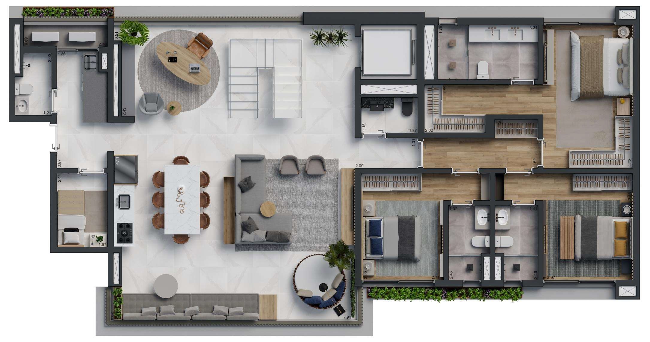 Planta 06 - 3 dorm 360m² - cobertura duplex - inferior