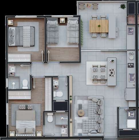 Planta 02 - 3 dorm 83 93m²