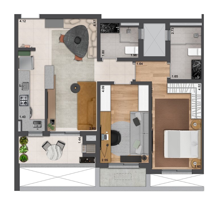 Planta 04 - 2 dorm 75 28m²