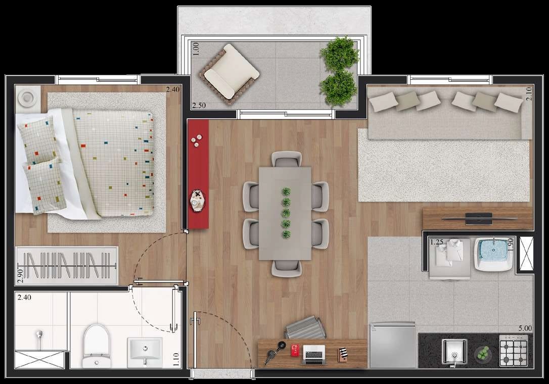 Planta 02 - 1 dorm 36 50m² - opção