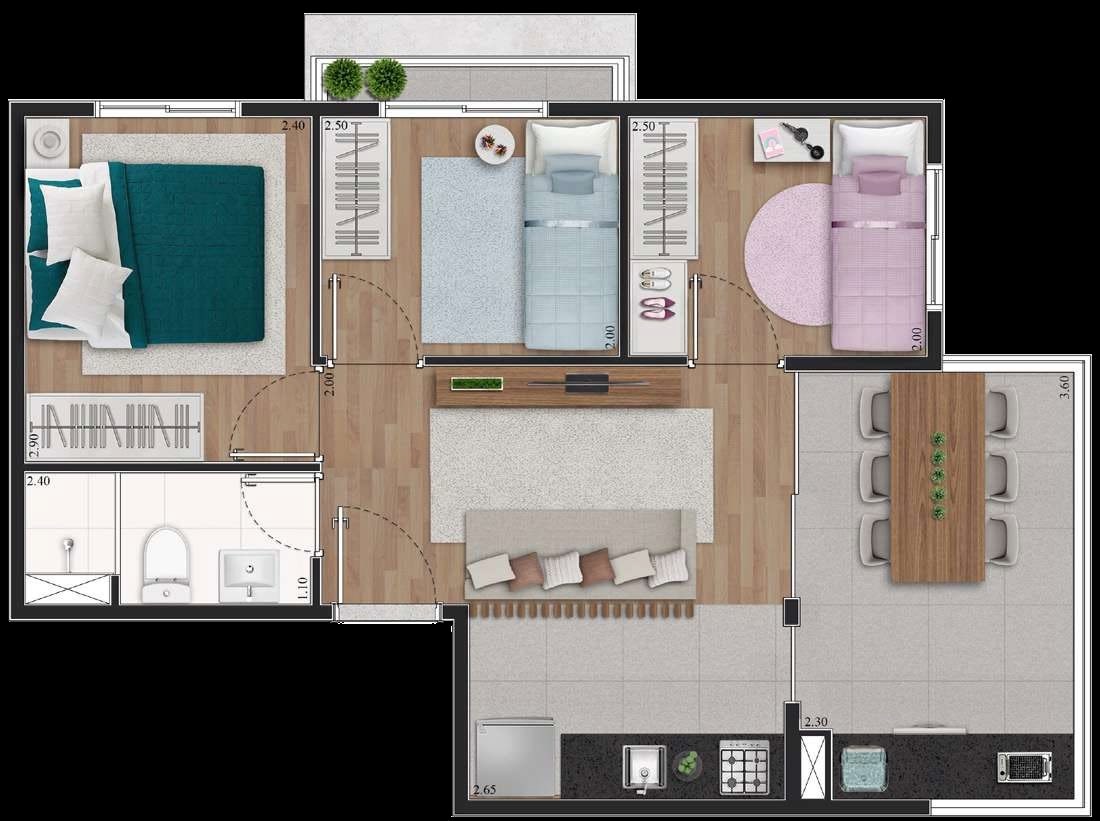 Planta 05 - 3 dorm 47 90m²