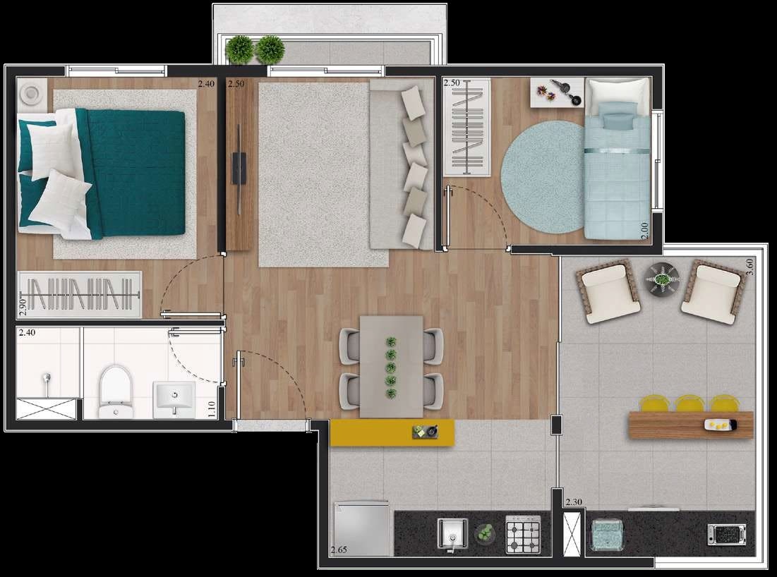 Planta 06 - 2 dorm 47 90m² - opção