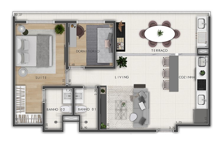 Planta 01 - 2 dorm 67m²