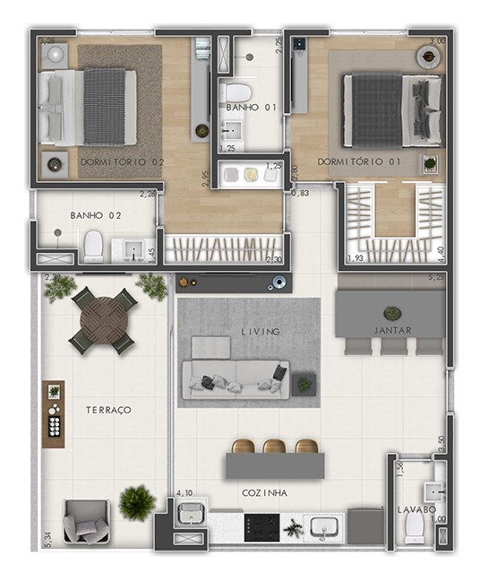 Planta 02 - 2 dorm 81m²