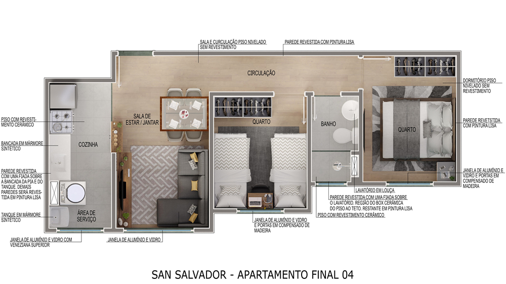 Planta 02 - 2 dorm 43 40m²
