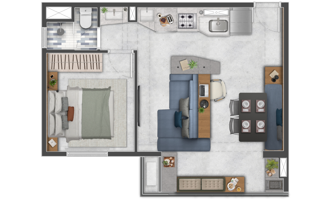 Planta 02 - 1 dorm 37 52m² - opção