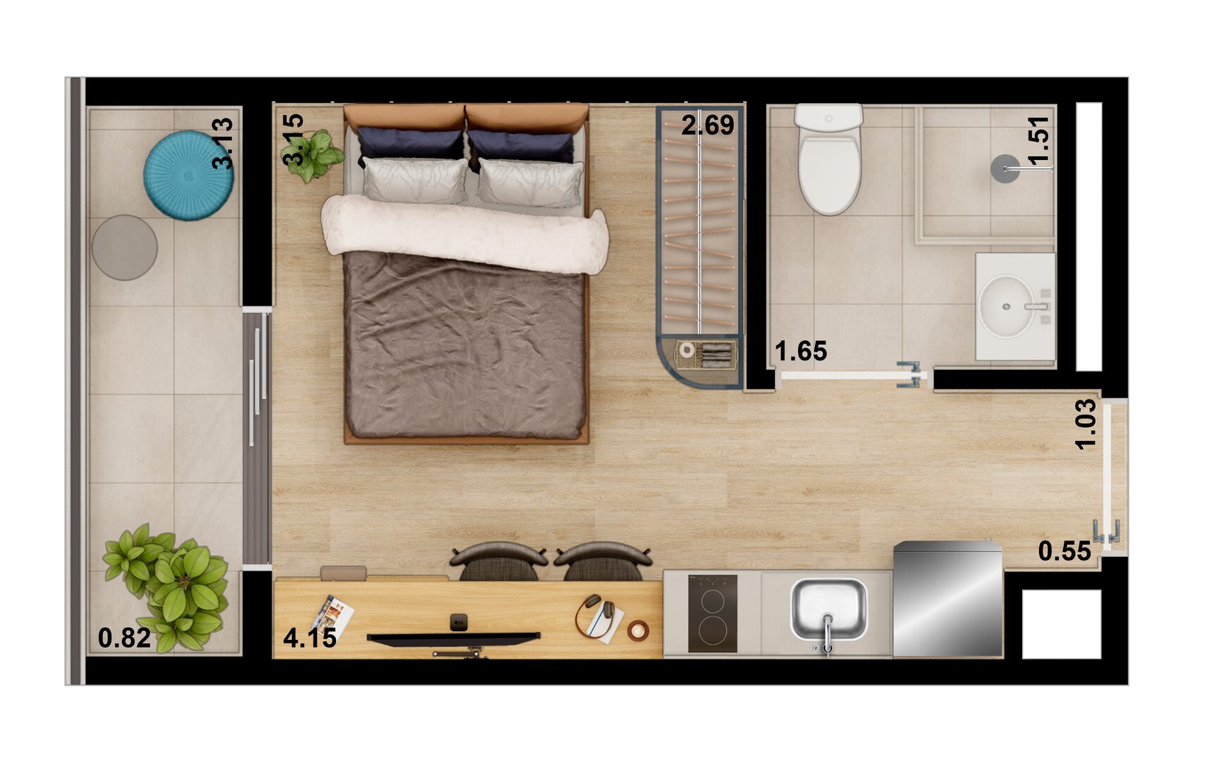 Planta 01 - 1 dorm 19 46m² - studio