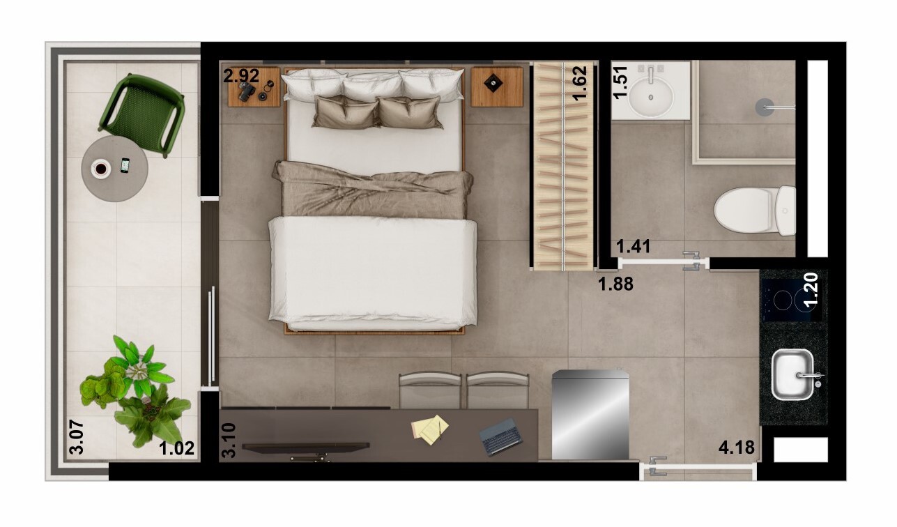 Planta 03 - 1 dorm 20 18m² - studio