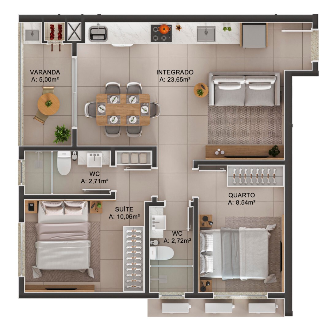 Planta 02 - 2 dorm 61 08m²