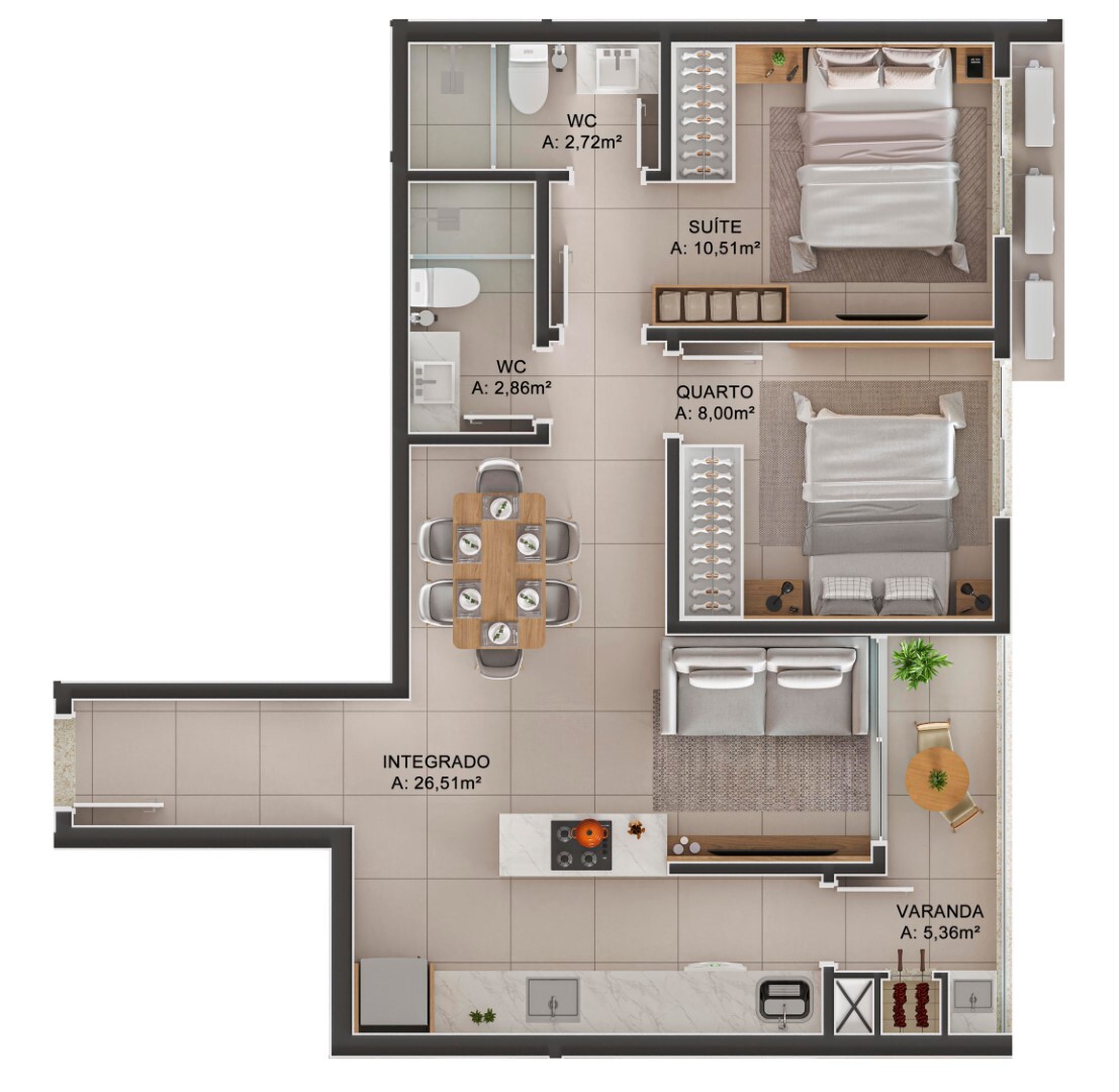 Planta 05 - 2 dorm 64 12m²