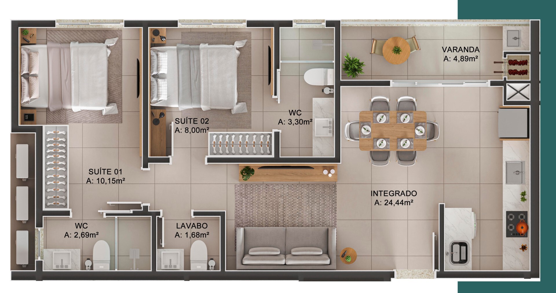 Planta 07 - 2 dorm 65 01m²