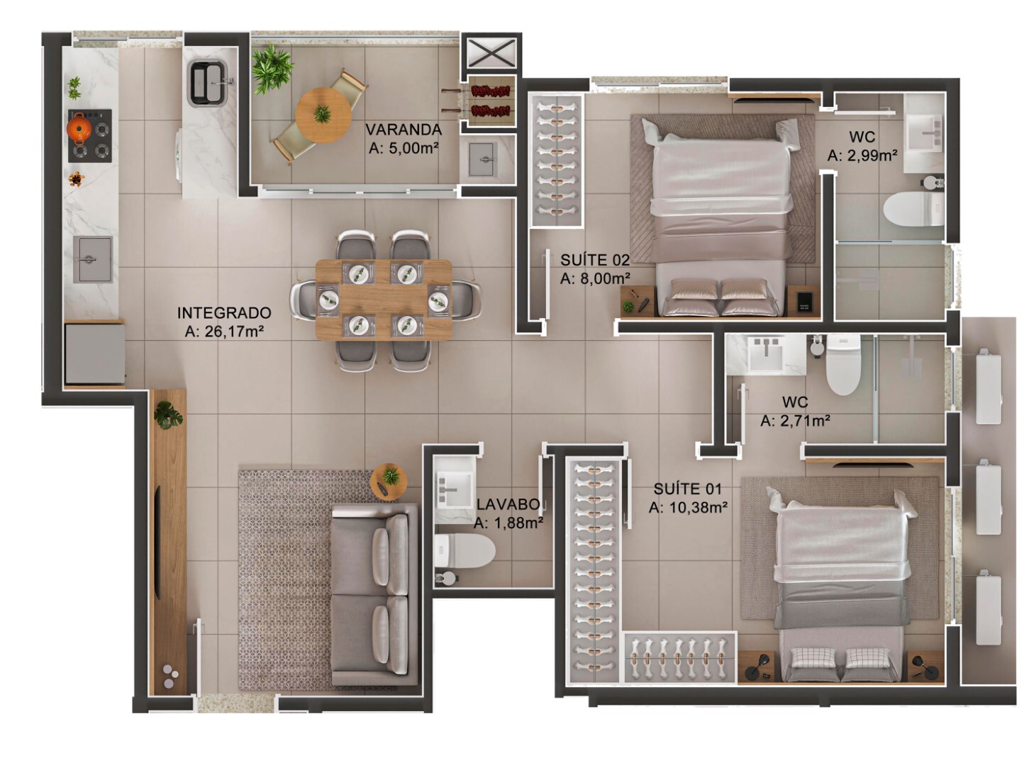 Planta 08 - 2 dorm 65 99m²