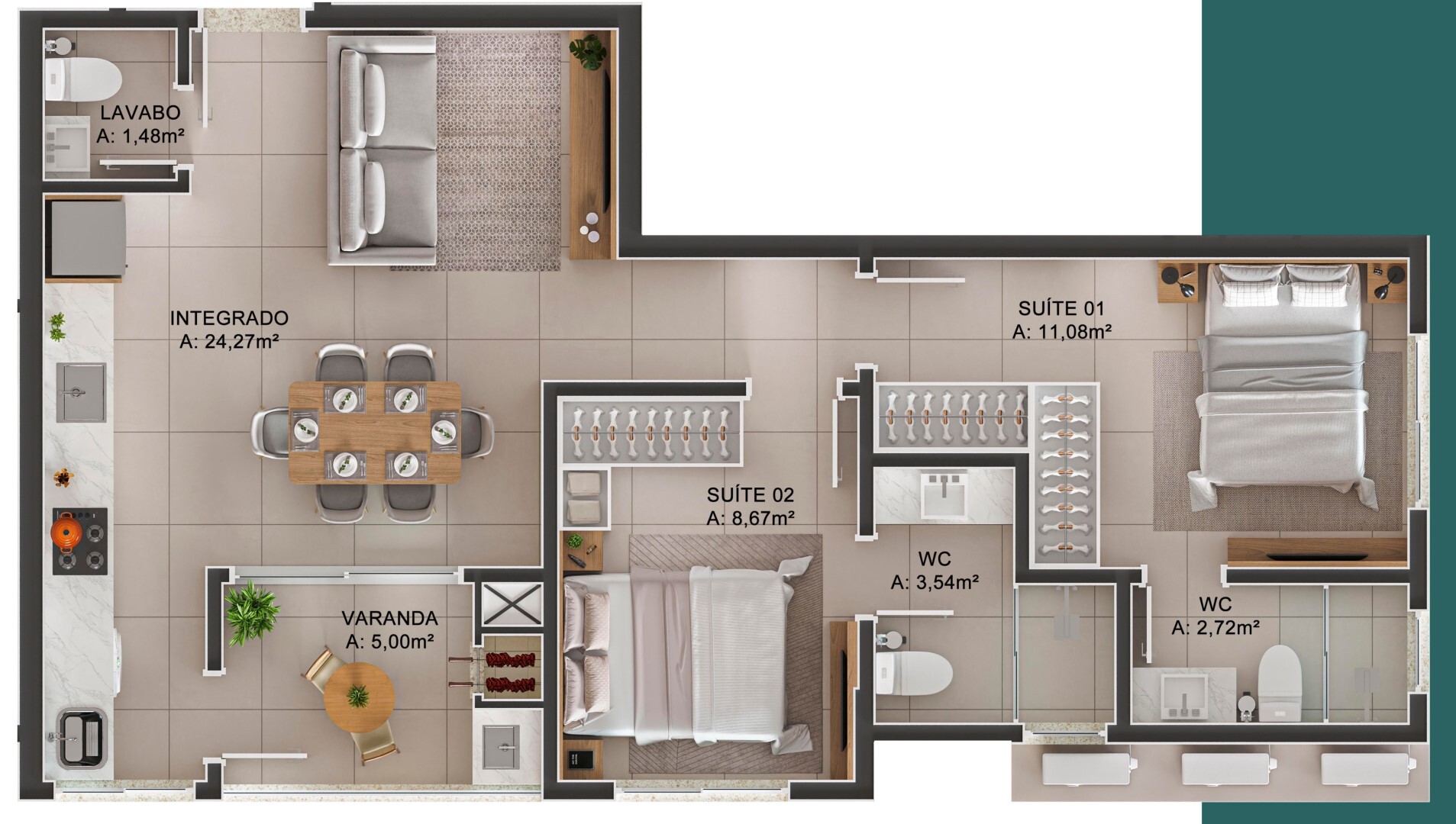 Planta 09 - 2 dorm 66 19m²