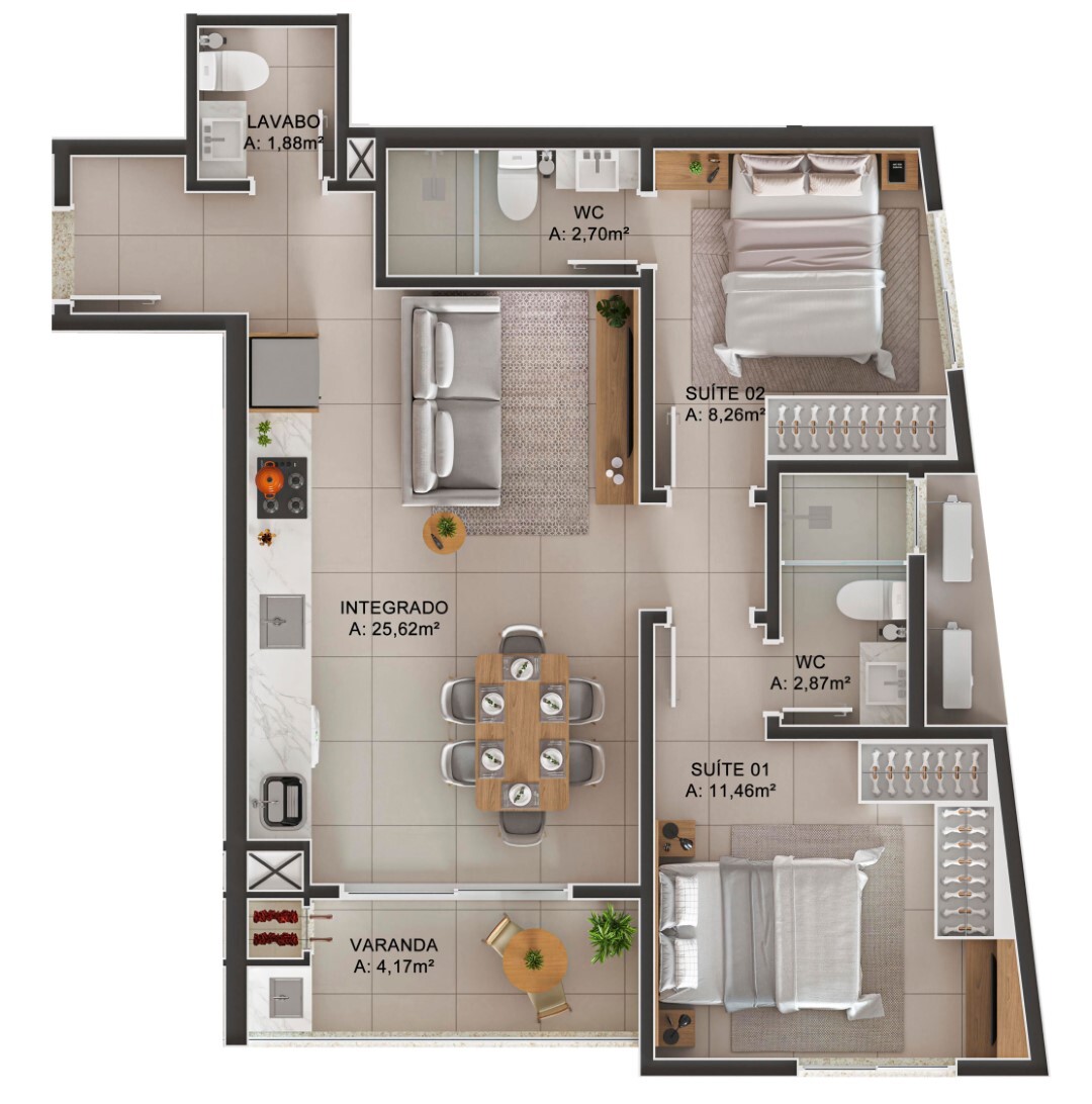 Planta 10 - 2 dorm 67 36m²