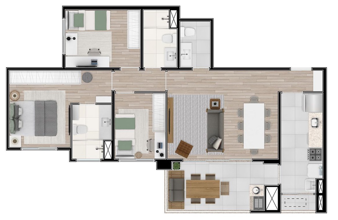 Planta 01 - 3 dorm 87m²