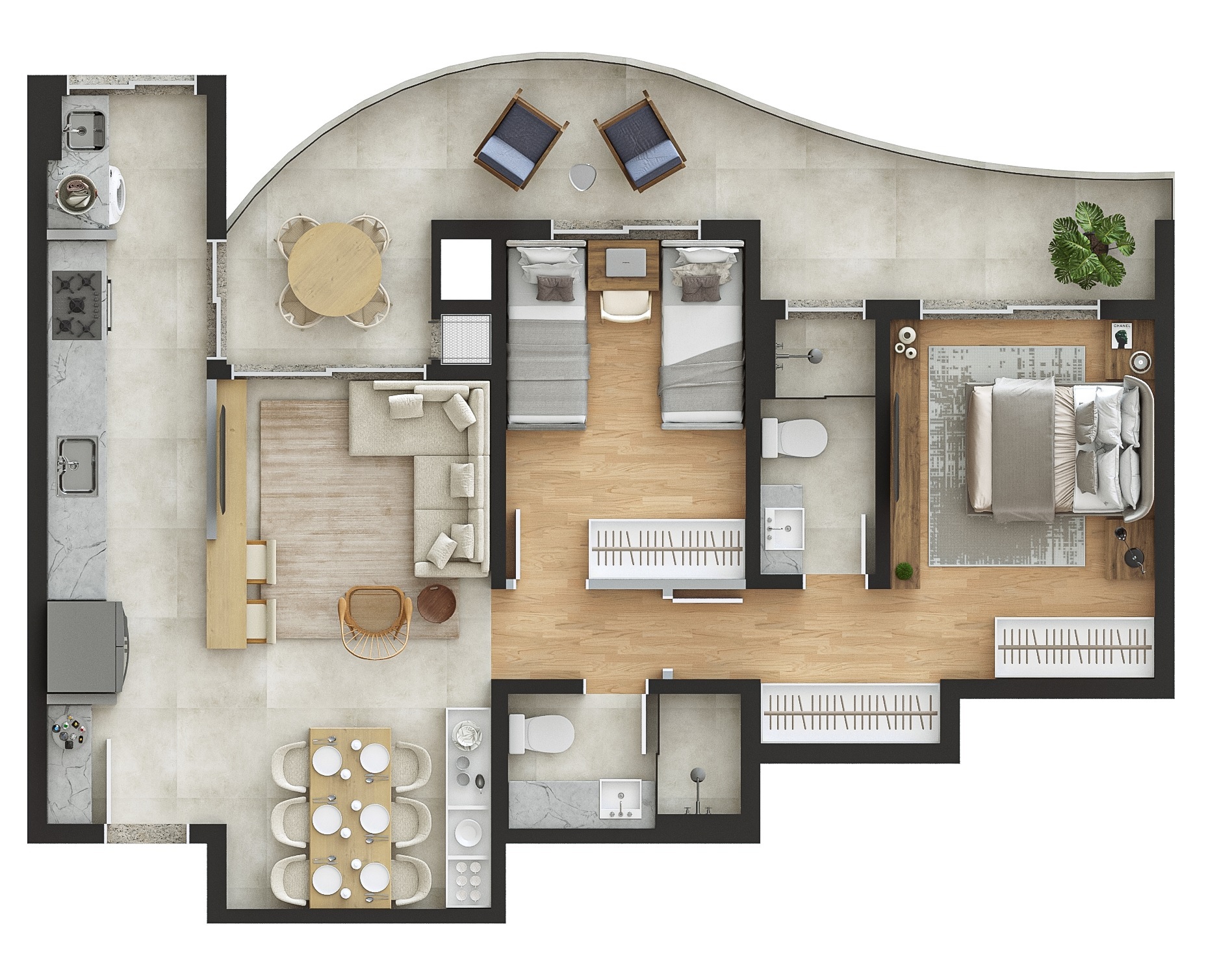 Planta 01 - 2 dorm 75m²