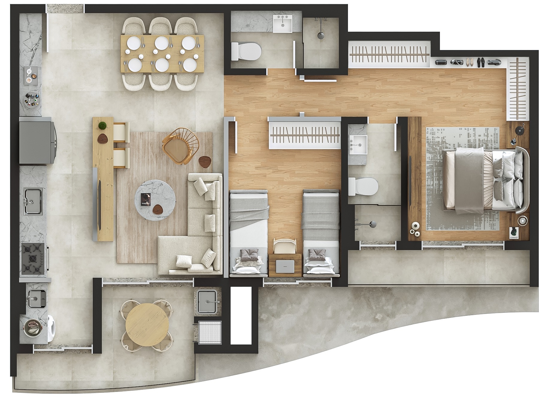 Planta 02 - 2 dorm 75m²